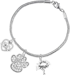 Swimming 3 Charm Clear Crystal Paw Bracelet Hypoallergenic, Safe-Nickel, Lead & Cadmium Free!