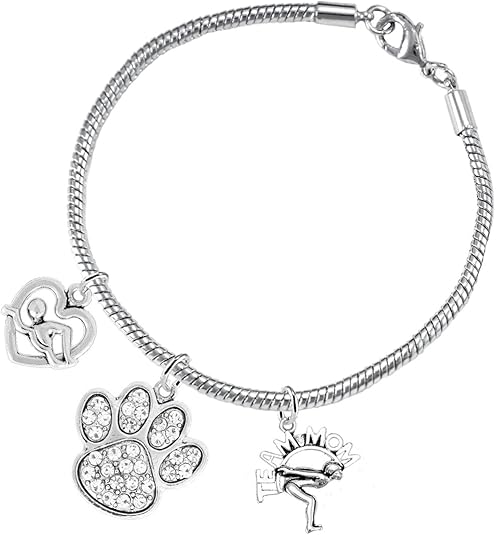 Swimming 3 Charm Clear Crystal Paw Bracelet Hypoallergenic, Safe-Nickel, Lead & Cadmium Free!