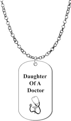 Daughter Of A Doctor, Dog Tag On A Adjustable Rollo Chain Necklace.18-21 Inches. What A Great Gift For Yourself, Or Somebody Special. Beautiful Premium Quality, Silvertone Finish. Hypoallergenic-Safe
