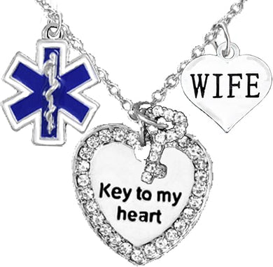 EMT, Wife Adjustable Key to My Heart Necklace, Hypoallergenic, Safe-Nickel, Lead, Cadmium Free