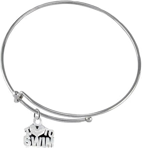 I Love Swimming Adjustable Charm Bracelet, Hypoallergenic, Safe-Nickel Free, No Poisonous Lead Or Cadmium