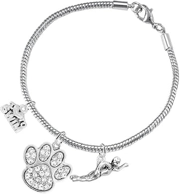 Swimming 3 Charm Clear Crystal Paw Bracelet Hypoallergenic, Safe-Nickel, Lead & Cadmium Free!