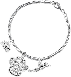 Swimming 3 Charm Clear Crystal Paw Bracelet Hypoallergenic, Safe-Nickel, Lead & Cadmium Free!
