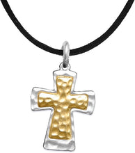 Two Tone Matt Gold and Silver Christian Cross Necklace, Adjustable, Hypoallergenic, Safe-Nickel, Lead, and Cadmium Free