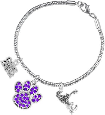 Purple Paw Crystal Cheer 3 Charm Bracelet Safe-Hypoallergenic, Nickel, Lead and Cadmium Free