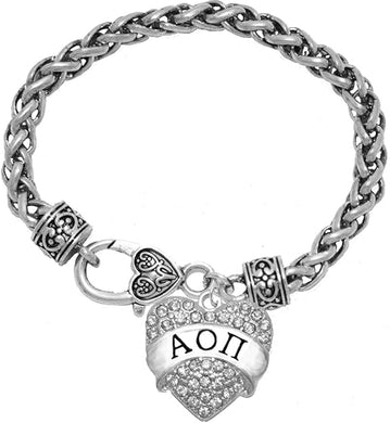 Alpha Omicron Pi Crystal Heart Bracelet - Licensed Sorority Jewelry Manufacturer