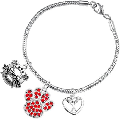 Lacrosse Jewelry, Red Crystal Paw Jewelry, Hypoallergenic Safe-Nickel, Lead and Cadmium Free!