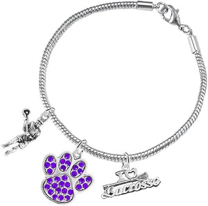 Lacrosse Jewelry, Purple Crystal Paw Jewelry, Hypoallergenic Safe-Nickel, Lead and Cadmium Free!
