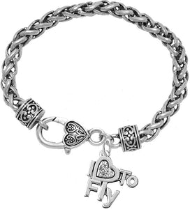 I Love to Fly, Hypoallergenic Genuine Crystal, Wheat Chain Charm Bracelet, Nickel, Lead, and Cadmium Free