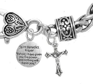 Saint Benedict Protective Charm-Crucifix, and Prayer, Protect Me from Harm, from Evil, from The Devil. Nickle, Lead Free