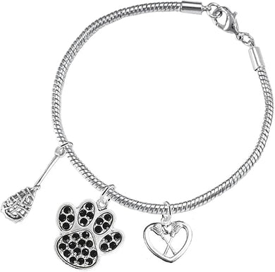 Lacrosse Jewelry, Black Crystal Paw Jewelry, Hypoallergenic Safe-Nickel, Lead and Cadmium Free!