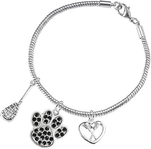 Lacrosse Jewelry, Black Crystal Paw Jewelry, Hypoallergenic Safe-Nickel, Lead and Cadmium Free!