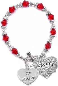 Te Amo Abuela Toggle Crystal Bracelet, Hypoallergenic, Safe-Nickel, Lead, Cadmium Free