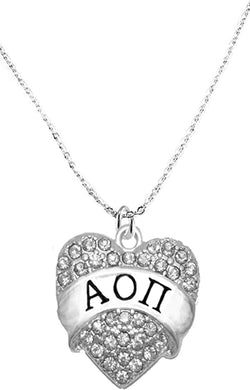 Alpha Omicron Pi Crystal Heart Necklace - Licensed Sorority Jewelry Manufacturer