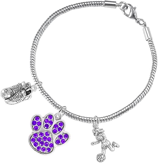The, Soccer Jewelry Purple Crystal Paw Hypoallergenic Adjustable, Safe-Nickel, Lead Free