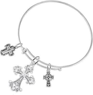Christian Three Crosses, 3 Charm Adjustable Bracelet Hypoallergenic, Safe-Nickel, Lead, Free