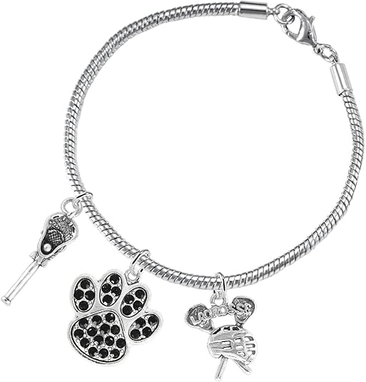 Lacrosse Jewelry, Black Crystal Paw Jewelry, Hypoallergenic Safe-Nickel, Lead and Cadmium Free!