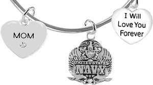 Mom, I Will Love You Forever, Navy Hypoallergenic, Safe-Nickel Free, No Poisonous Lead Or Cadmium