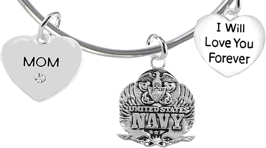 Mom, I Will Love You Forever, Navy Hypoallergenic, Safe-Nickel Free, No Poisonous Lead Or Cadmium