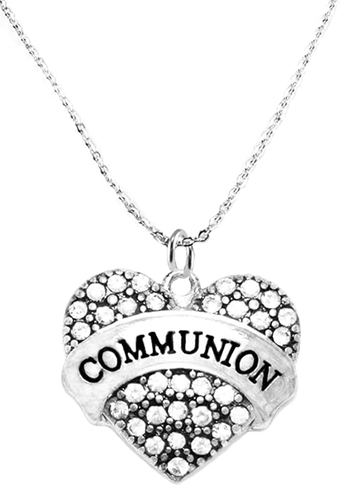Creative Charm Factory™ Communion Sculptured Crystal Heart, Just Beautiful, STERLING SILVER Solid .925 Sterling, Not Plated Or Coated.18 Inch Necklace Chain, Nickel, Lead, Cadmium Free