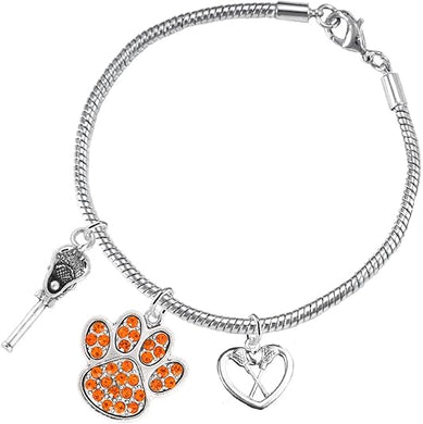 Lacrosse Jewelry, Orange Crystal Paw Jewelry, Hypoallergenic Safe-Nickel, Lead and Cadmium Free!