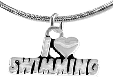 I Love Swimming Necklace Adjustable Hypoallergenic, Safe-Nickel, Lead & Cadmium Free!