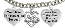 Swimming, Never Stop Trying, Never Quit Adjustable Bracelet, Hypoallergenic, Safe-Nickel Free, No Poisonous Lead Or Cadmium