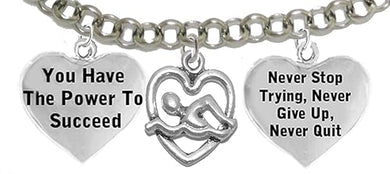 Swimming, Never Stop Trying, Never Quit Adjustable Bracelet, Hypoallergenic, Safe-Nickel Free, No Poisonous Lead Or Cadmium