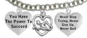 Swimming, Never Stop Trying, Never Quit Adjustable Bracelet, Hypoallergenic, Safe-Nickel Free, No Poisonous Lead Or Cadmium