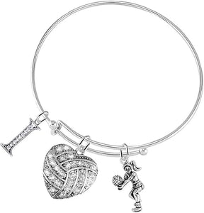 I Love Volleyball Crystal Heart Volleyball, Adjustable, Safe-Hypoallergenic, Nickel, Free