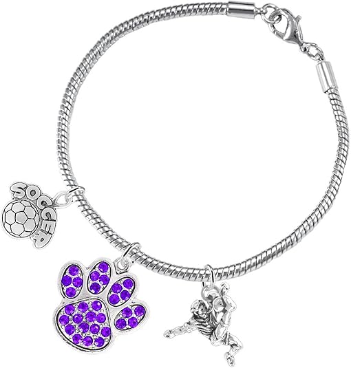 The, Soccer Jewelry Purple Crystal Paw Hypoallergenic Adjustable, Safe-Nickel, Lead Free