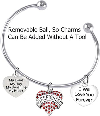 Firefighter, My Love, My Joy, My Sunshine, I Will Love You Forever Bracelet, Hypoallergenic, Safe-Nickel, Lead, Free
