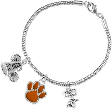 Orange Paw Cheer 3 Charm Bracelet Safe-Hypoallergenic, Nickel, Lead and Cadmium Free