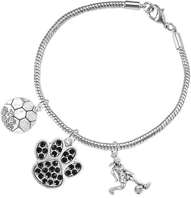 The, Soccer Jewelry Black Crystal Paw Hypoallergenic Adjustable, Safe-Nickel, Lead Free