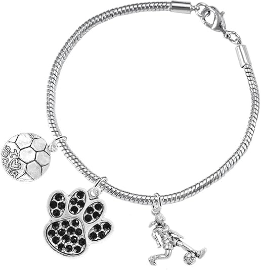 The, Soccer Jewelry Black Crystal Paw Hypoallergenic Adjustable, Safe-Nickel, Lead Free