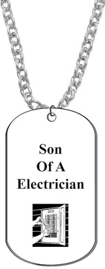 Son Of A Electrician, Dog Tag On A Silvertone Cable Chain Necklace. 9-12 Inches. What A Great Gift For Yourself, Or Somebody Special. As A Gift No Worry About What Size They Wear. It Is Adjustable. Be