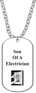 Son Of A Electrician, Dog Tag On A Silvertone Cable Chain Necklace. 9-12 Inches. What A Great Gift For Yourself, Or Somebody Special. As A Gift No Worry About What Size They Wear. It Is Adjustable. Be