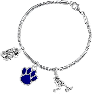 Soccer Jewelry Blue Paw Hypoallergenic Adjustable, Safe-Nickel, Lead Free