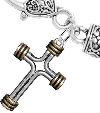 Cross Two Tone Matt Gold and Pewter Bracelet Hypoallergenic, Safe-Nickel, Lead, and Cadmiun Free