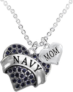 Navy Mom Blue Crystal Heart Necklace, Adjustable, Hypoallergenic, Will NOT Irritate Anyone with Sensitive Skin. Safe- Nickel, Lead and Cadmium Free