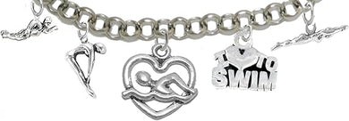 I Love Swimming 5 Charm Adjustable Bracelet, Hypoallergenic, Safe-Nickel Free, No Poisonous Lead Or Cadmium
