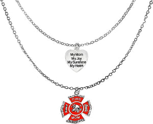 My Mom.My Joy, My Sunshine, My Heart, Heart, Firefighter's Mom Maltese Cross, On A Adjustable Double Chain Necklace,Hypoallergenic-Safe, No Nickel, Lead, Or Cadmium In The Metal. ©2023