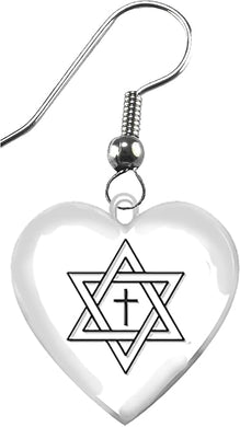 Messianic, A Star Of David With A Floating Cross In It. On A Beautiful Heart Earring On A Surgical Steel Fishhook Wire, Hypoallergenic-Safe, No Nickel, lead Or cadmium ©2022, Large, Silver, Carnelian