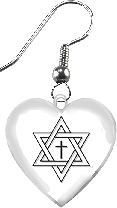Messianic, A Star Of David With A Floating Cross In It. On A Beautiful Heart Earring On A Surgical Steel Fishhook Wire, Hypoallergenic-Safe, No Nickel, lead Or cadmium ©2022, Large, Silver, Carnelian