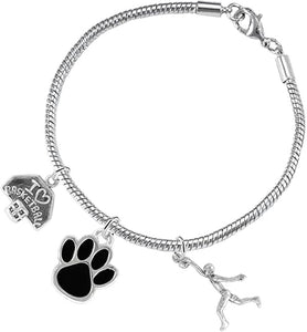 Black Paw Basketball Jewelry, Adjustable, Safe-Hypoallergenic, Nickel, Lead Free