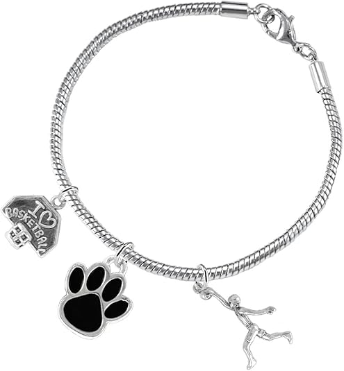 Black Paw Basketball Jewelry, Adjustable, Safe-Hypoallergenic, Nickel, Lead Free