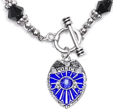 Policeman Badge Black Crystal Bracelet Hypoallergenic Nickle, Lead, and Cadmium Free,