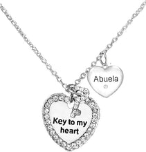 Abuela Crystal Heart, Beautiful Key to My Heart and I Love You, Mother's Jewelry, Mom, Wife, Jewelry, Grandma Jewelry Adjustable Neck, Hypoallergenic, Safe-Nickel, Lead, Free