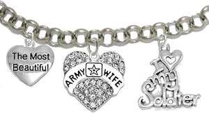 Army Wife, I Love My Soldier, Adjustable Hypoallergenic, Safe-Nickel, Lead, Cadmium Free
