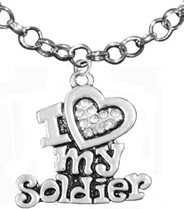 Army, I Love My Soldier Adjustable Necklace, Hypoallergenic, Safe-Nickel, Lead, Free